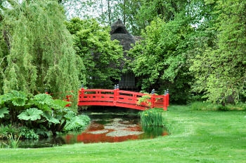 Picture of the Japanese bridge and tea house at Heale Garden