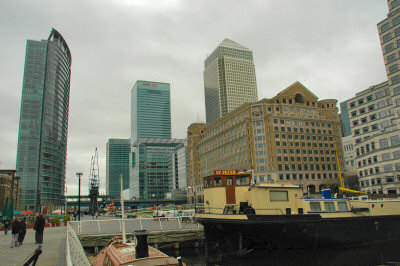 Picture of large office building behind barges