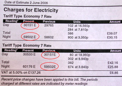 Scan of the npower invoice with the estimates highlighted